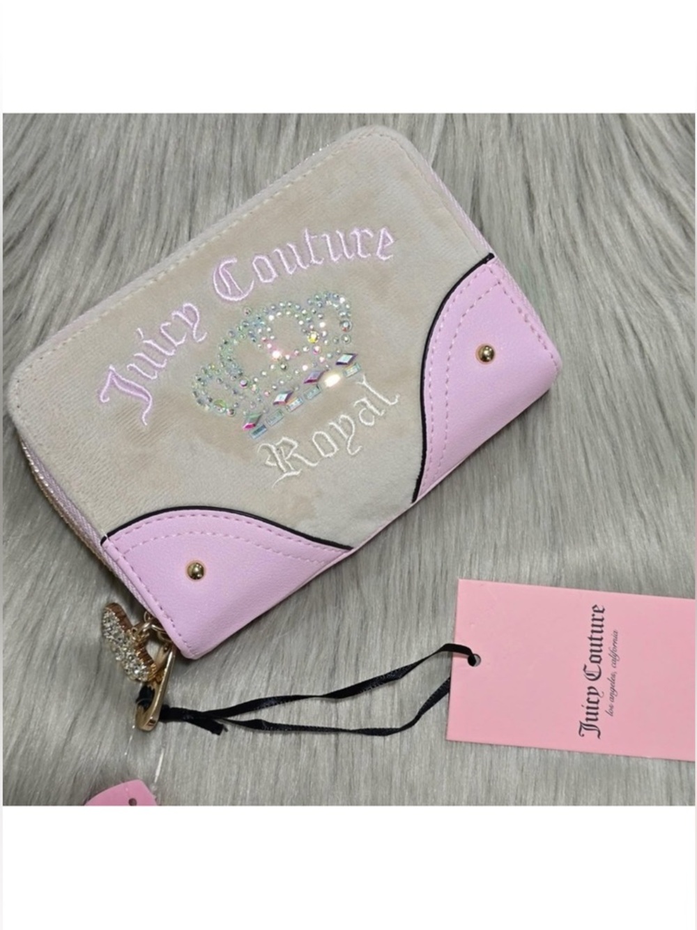 NWT Juicy Couture Juicy Kingdom Double Zip Around Wallet Pink Crown Y2K
